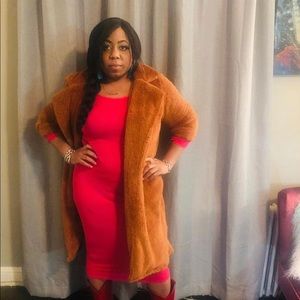 Burnt orange faux fur coat